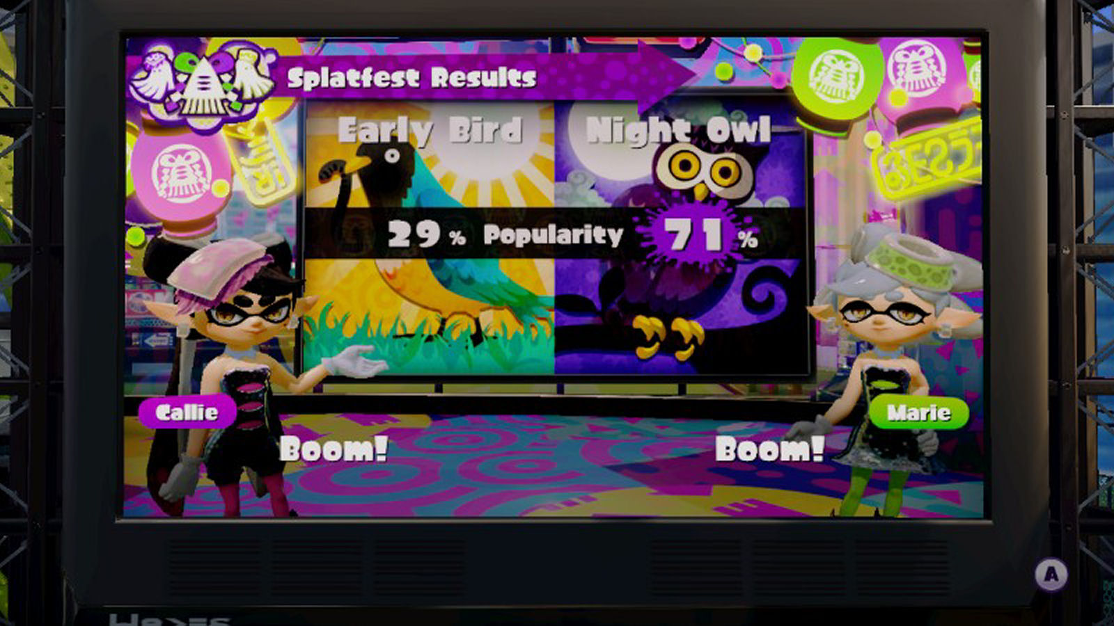 Splatoon Splatfest popularity results for Team Night Owl